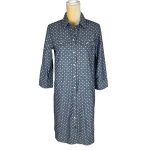 Talbots Polka Dot Chambray Button Down Shirt Dress Nautical Coastal Denim Size 6